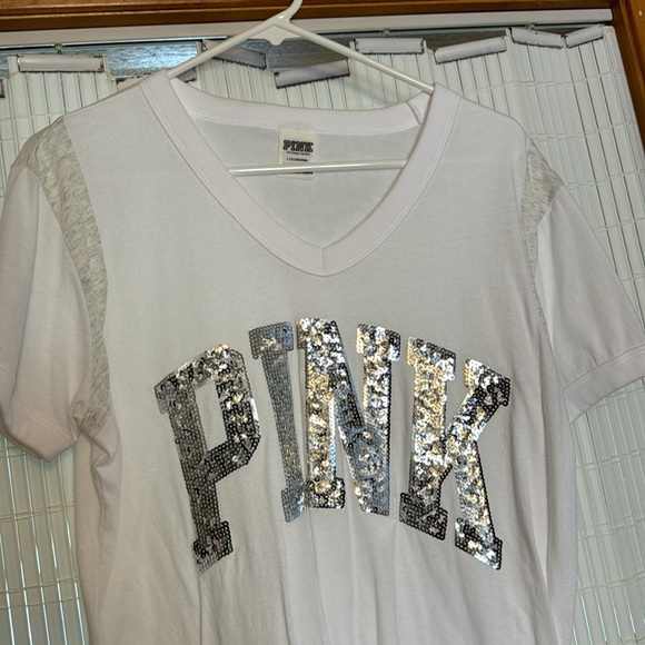 Pink t-shirt white gray silver large - Picture 2 of 4